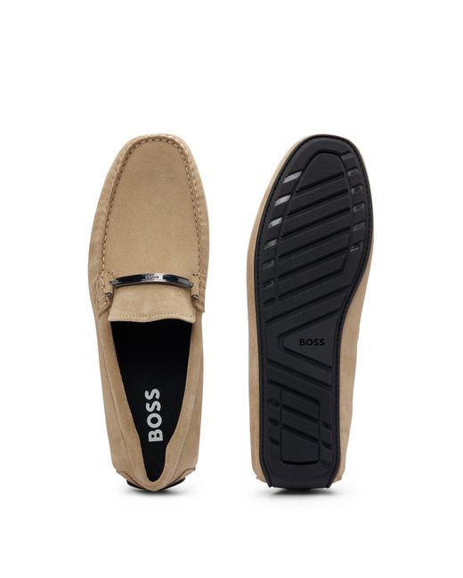 Boss Natural Suede Moccasins With Branded Hardware And Full Lining for men