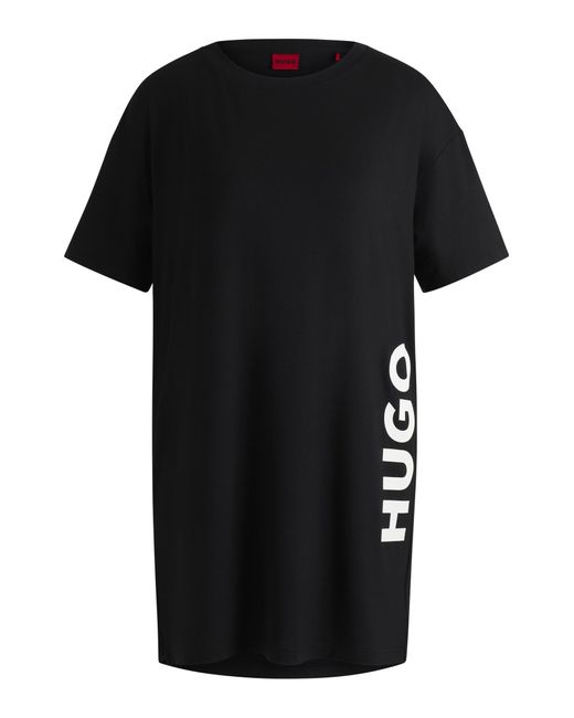 HUGO Black Relaxed-Fit Nachthemd Aus Stretch-Jersey Mit Logo-Print