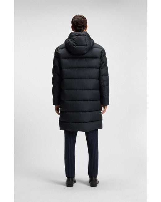 Boss Lange Waterafstotende Gewatteerde Jas Met Capuchon in het Blue voor heren