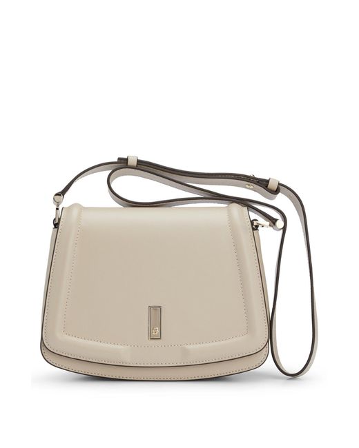 Boss Natural Leather Saddle Bag With Signature Hardware And Monogram