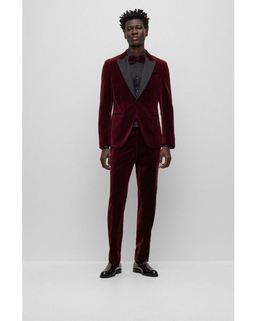 BOSS - Slim-fit tuxedo trousers in pure-cotton velvet
