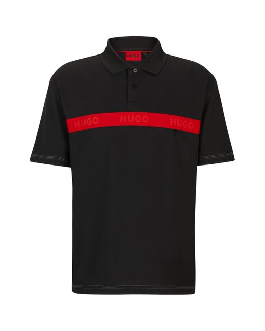 HUGO Polo Van Een Katoenmix Met Rode Logoband in het Black voor heren