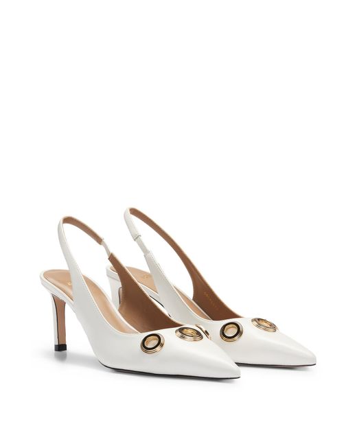 Boss White Slingback Leather Pumps With Hardware Trim And 7cm Heel