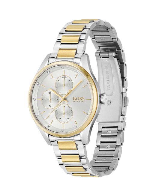 Boss Metallic Two-tone Watch With Crystals And Link Bracelet Women's Watches