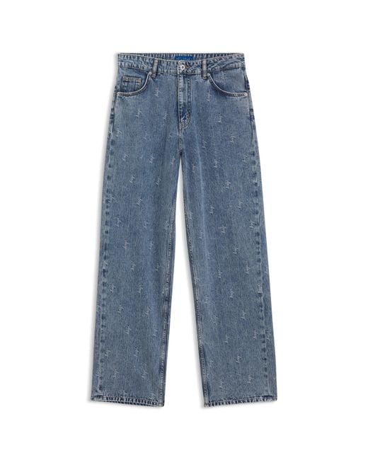 HUGO Blue Wide-Leg Loose-Fit Jeans
