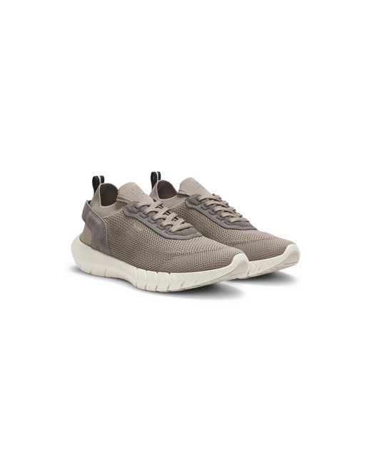 Boss Gray Motion Trainers With Knitted Uppers And Leather Trims for men