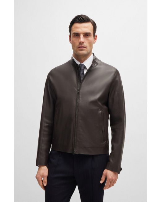 Boss Gray Regular-fit Jacket In Jersey-bonded Leather for men