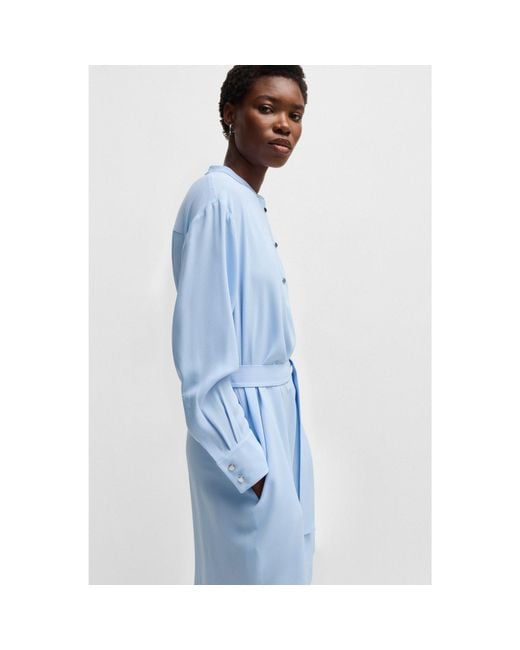 Boss Blue Belted Dress With Snap Placket