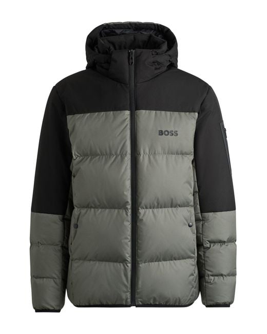 Boss Black Water-repellent Down Jacket With Detachable Hood for men