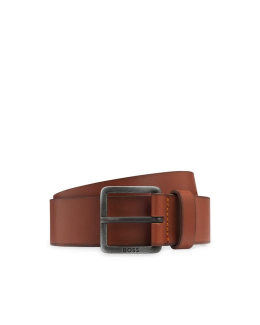 Boss Brown Leather Belt With Logo Buckle for men