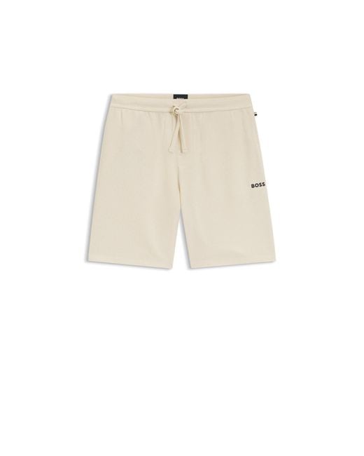 Boss Natural Waffle-Structured Pyjama Shorts With Embroidered Logo for men