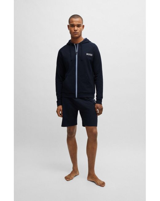 Boss Blue Zip-up Hoodie In French Terry With Logo Detail for men