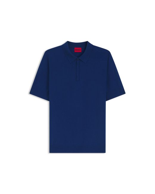HUGO Blue Knit Polo With Covered Placket for men