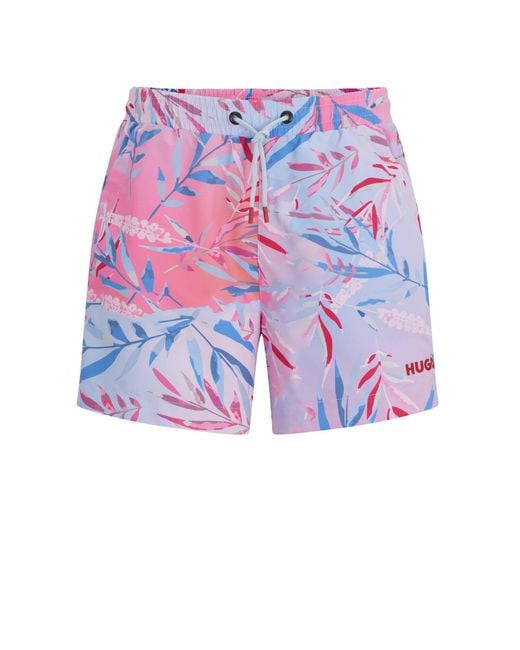 HUGO Pink Fully Lined Swim Shorts With Seasonal Print for men