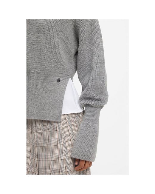 Boss Gray Virgin-Wool Sweater With Removable Double B Monogram Pin