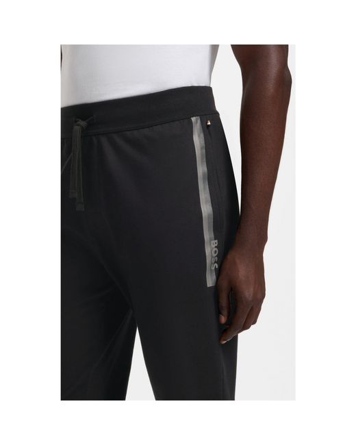 Boss Black Cotton-Terry Tracksuit Bottoms With Logo And Stripe for men