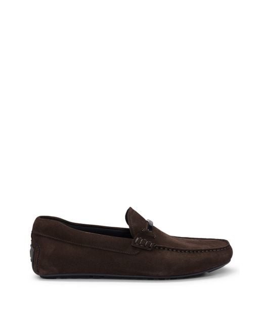 Boss Brown Suede Moccasins With Branded Hardware And Full Lining for men