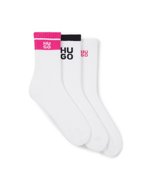 HUGO White Three-Pack Of Ribbed Short Socks With Stacked Logos
