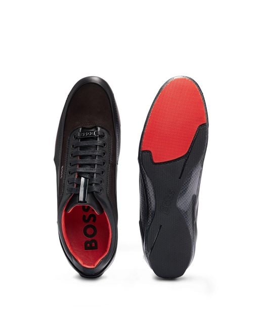 Boss Black Nappa-leather Trainers With Carbon-fibre Detailing for men