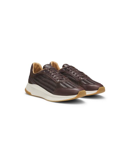 Boss Brown Ttnm Evo Trainers With Woven Uppers And Suede Trims for men