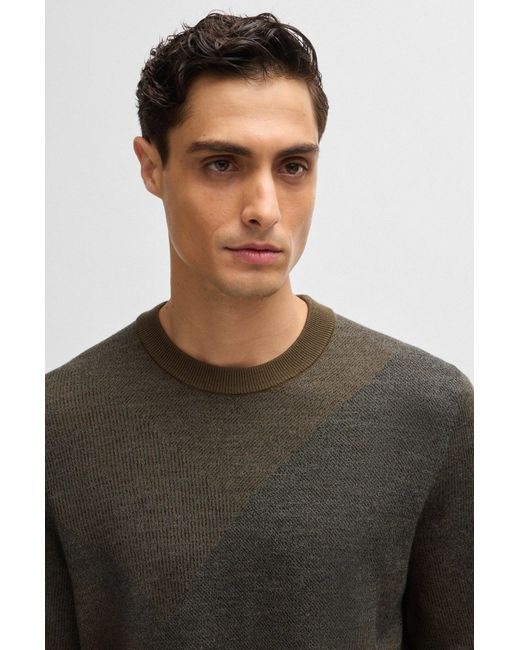 Boss Black Virgin-wool Sweater With Two-tone Jacquard Pattern for men