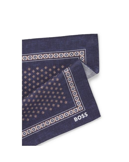Boss Blue Pocket Square With Digital Print for men