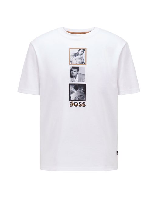 BOSS by Hugo Boss White Interlock-cotton T-shirt With Muhammad Ali Graphics for men