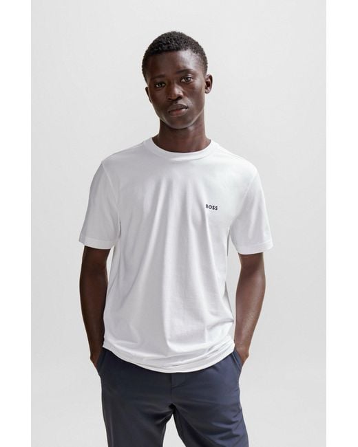 Boss White Stretch-cotton Regular-fit T-shirt With Contrast Logo for men