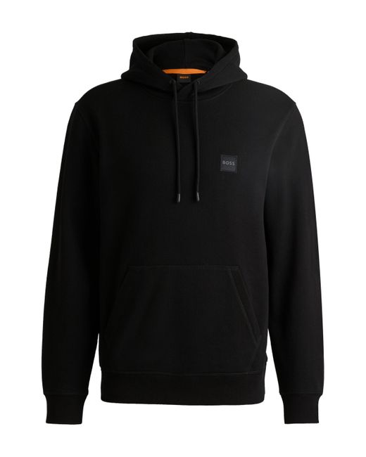 Boss Black Cotton-terry Hoodie With Logo Patch for men