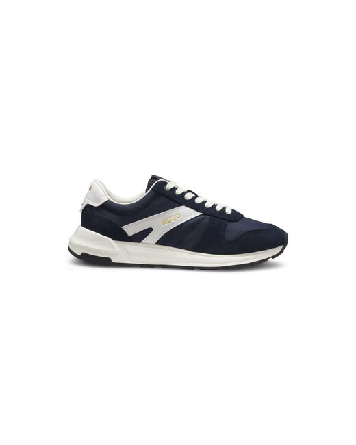 HUGO Blue Suede-Trim Trainers With Logo Details for men