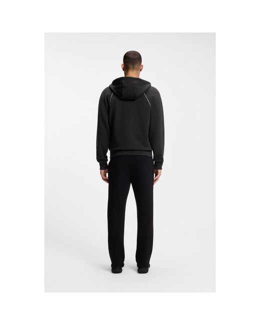 Boss Black Cotton-Blend Zip-Up Hoodie With Piping Details for men