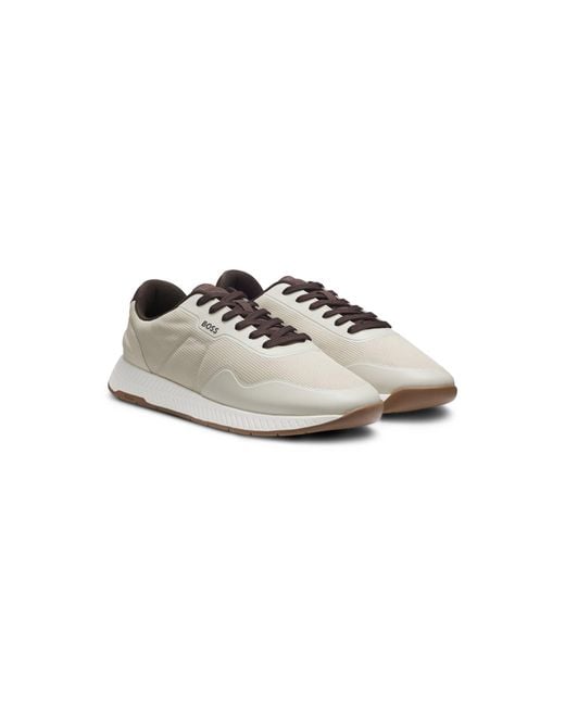 Boss White Ttnm Mesh Trainers With Smooth Trims for men