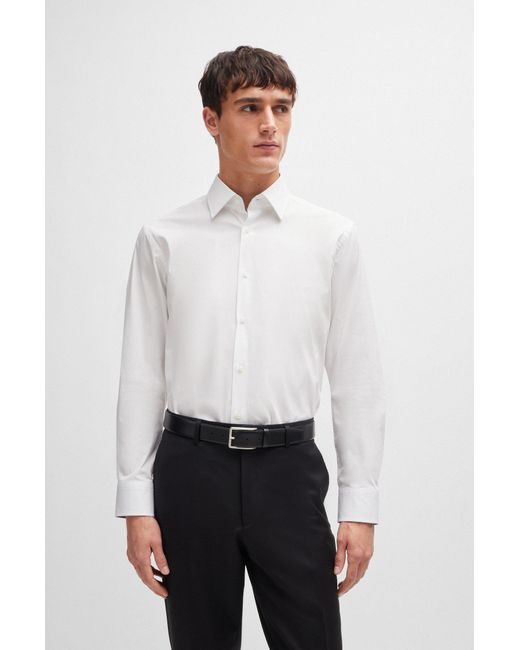 Boss White Regular-fit Shirt In Easy-iron Stretch-cotton Poplin for men