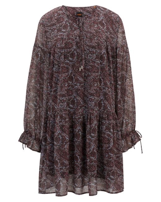 Boss Brown Kleid mit Paisley-Print und Detail zum Binden