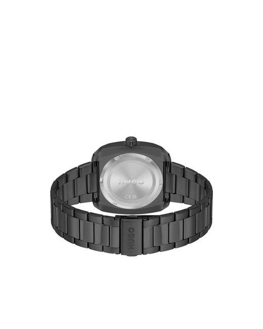 HUGO Gray Plated Watch With Link Bracelet for men