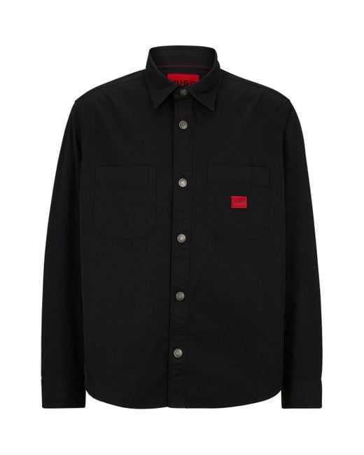HUGO Oversized-fit Overhemd Van Katoenen Twill Met Logolabel in het Black voor heren
