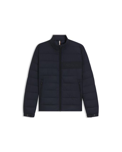 Boss Blue Water-Repellent Regular-Fit Jacket With Logo Detail for men