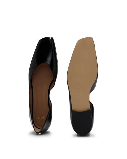 Boss Black Ballerina Flats In Leather With Asymmetric Design