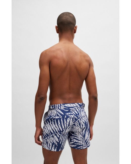 Boss Blue Fully Lined Swim Shorts In Quick-drying Printed Fabric for men
