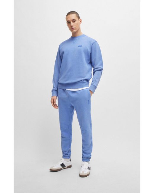 Boss Relaxed-fit Sweatshirt Van Katoenen Badstof Met Logodetail in het Blue voor heren