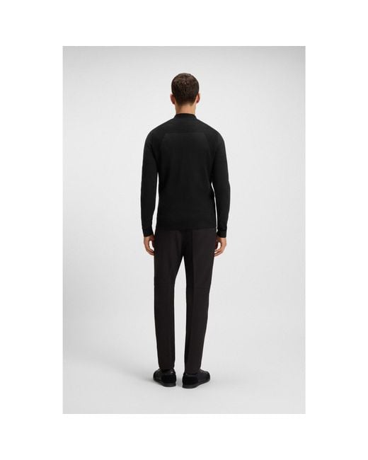 Boss Black Cotton-Blend Sweater With Quarter Zip And Body-Mapping for men