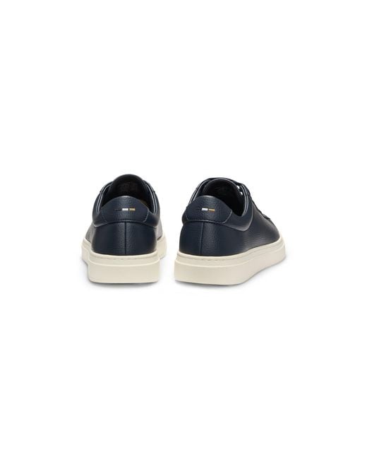Boss Blue Grained-Leather Trainers With Rubber Sole for men