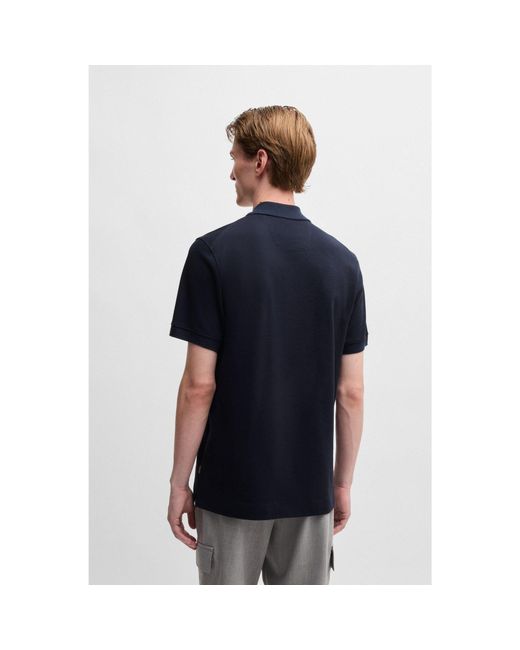 Boss Blue Zip-Neck Polo Shirt for men