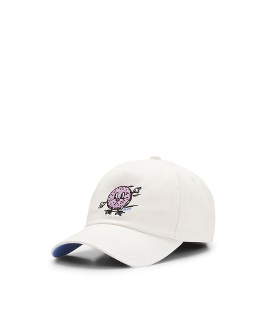 HUGO White Cotton-Twill Cap With Animation Embroidery for men