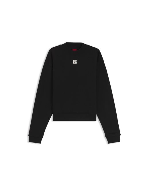 HUGO Black Cotton-Terry Sweatshirt With Stacked-Logo Embroidery