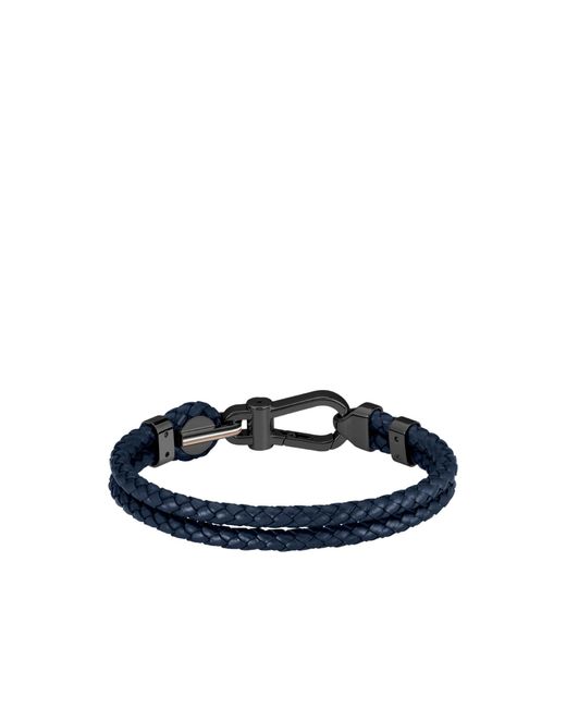 Boss Blue Braided-Leather Cuff With Carabiner Closure for men