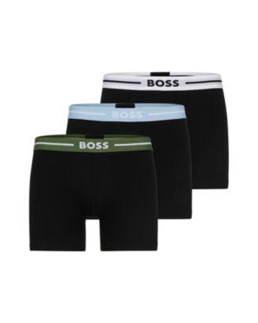 Lot de trois boxers longs en coton stretch avec logos Boss pour homme en coloris Black