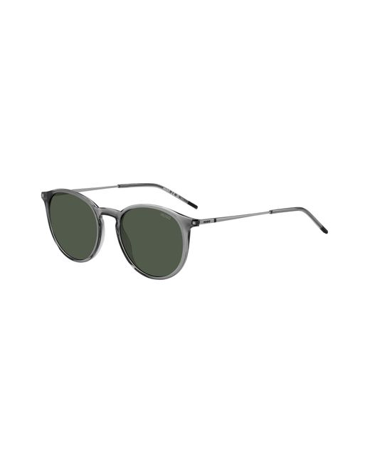 HUGO Green Grey Sunglasses With Rounded Metal Temples for men