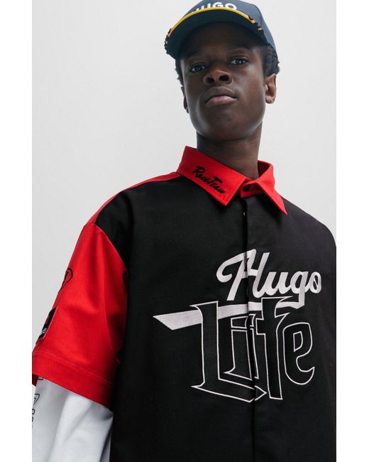 HUGO Oversized-fit Shirt With Racing-inspired Details for men
