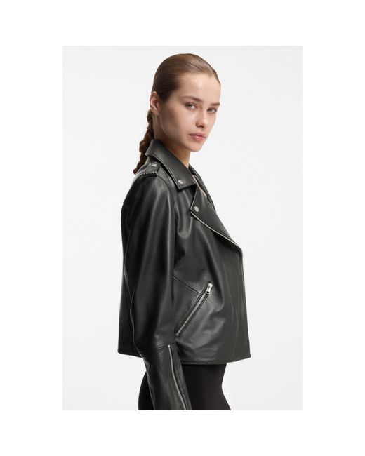 HUGO Black Straight-Fit Biker Jacket